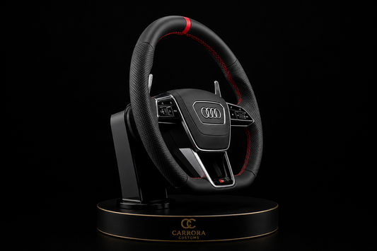 Audi S-Line Flat Bottom Leather Steering Wheel – Red Stitching & Paddle Shift