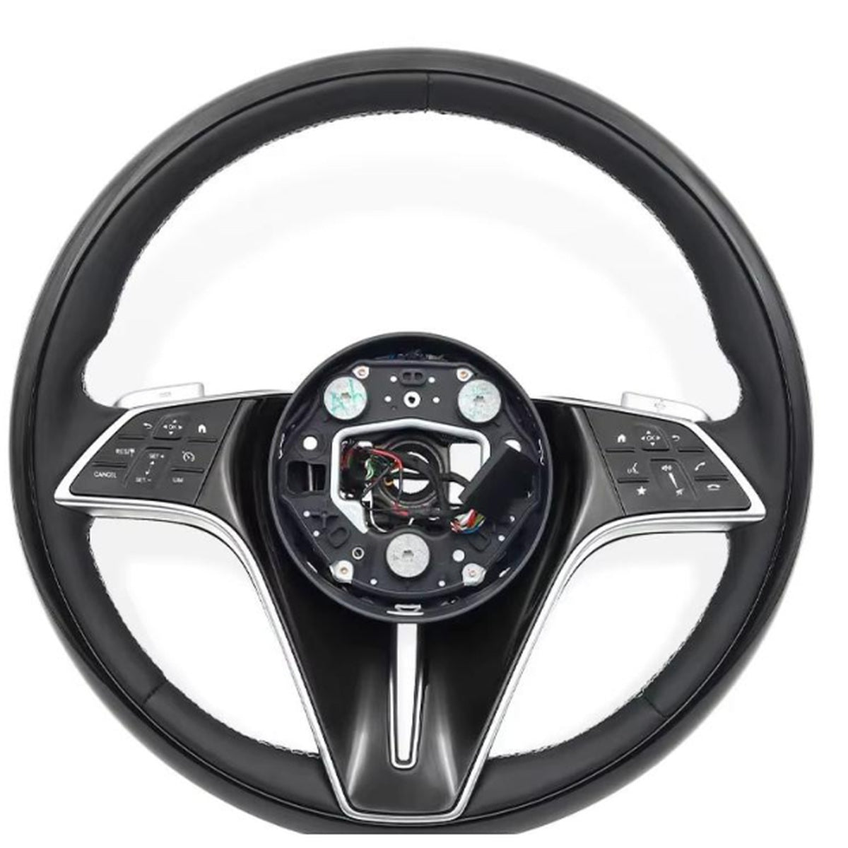Mercedes-Benz Gloss Black & Black Leather Steering Wheel – Three-Spoke Design