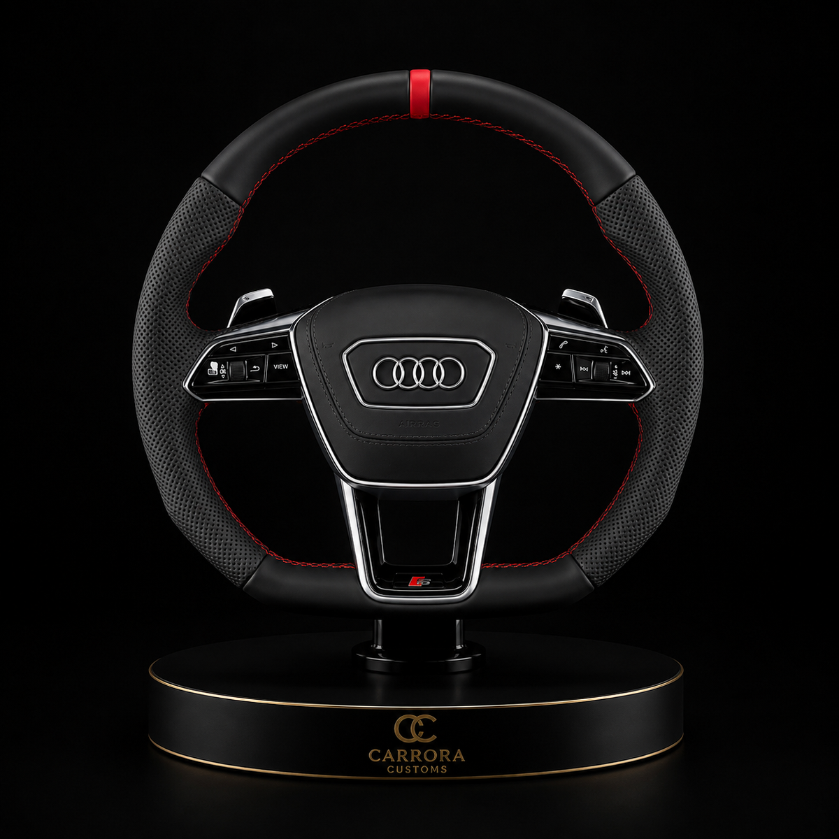Audi S-Line Flat Bottom Leather Steering Wheel – Red Stitching & Paddle Shift