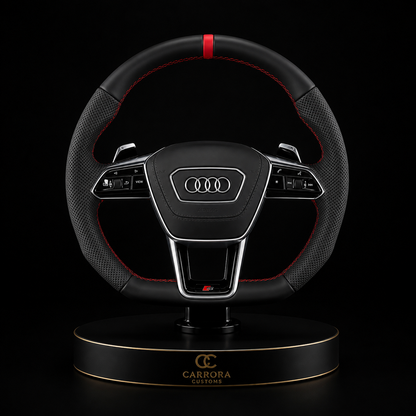 Audi S-Line Flat Bottom Leather Steering Wheel – Red Stitching & Paddle Shift
