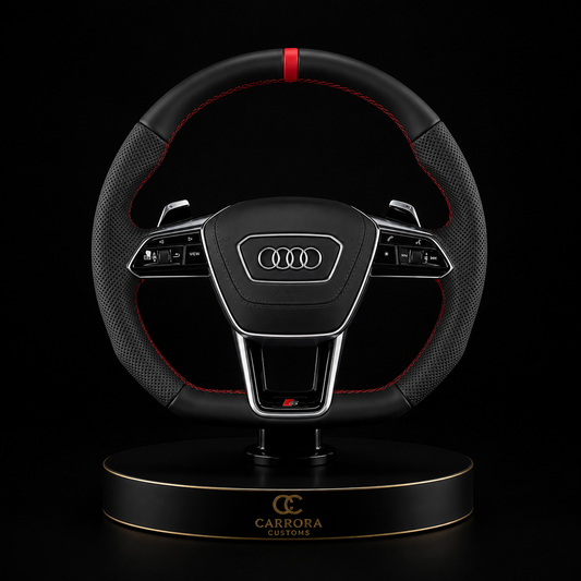 Audi S-Line Flat Bottom Leather Steering Wheel – Red Stitching & Paddle Shift