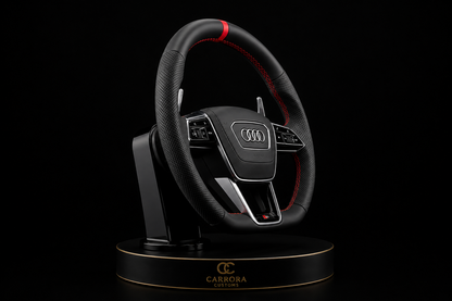 Audi S-Line Flat Bottom Leather Steering Wheel – Red Stitching & Paddle Shift