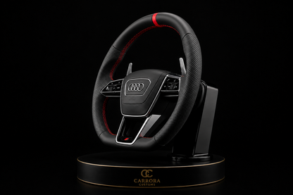 Audi S-Line Flat Bottom Leather Steering Wheel – Red Stitching & Paddle Shift