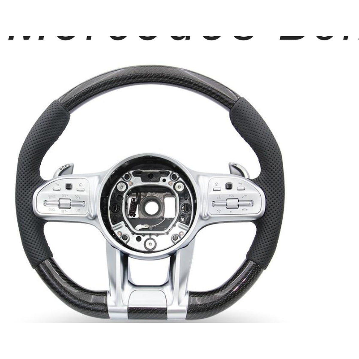 Mercedes-Benz Carbon Fiber & Perforated Leather Steering Wheel – Silver Trim