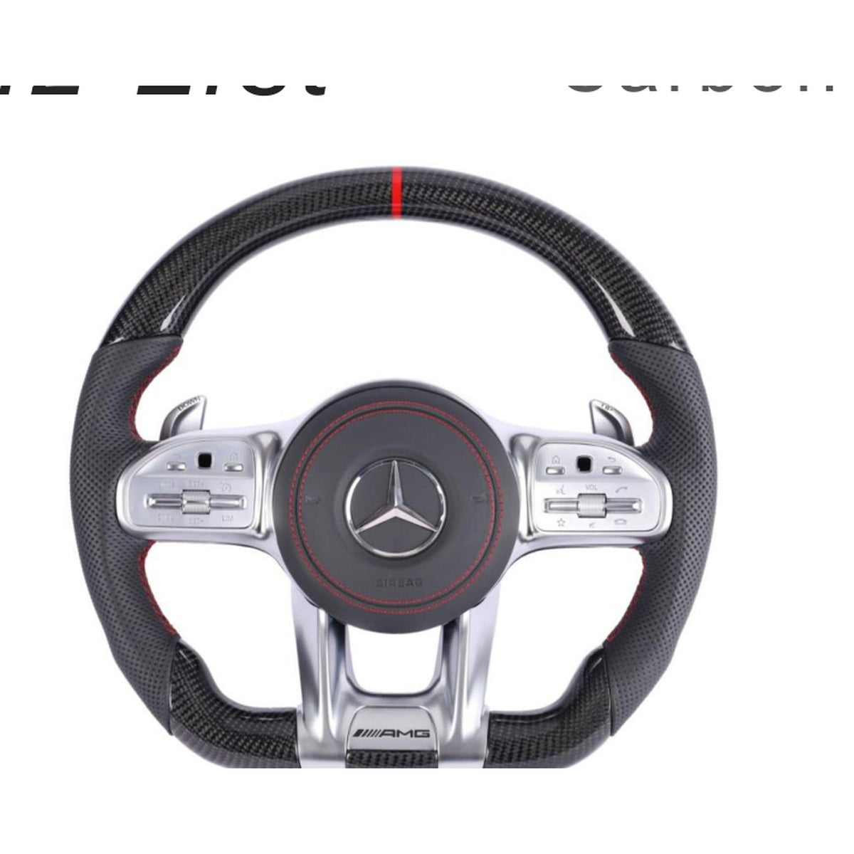 Mercedes-Benz Carbon Fiber Flat-Bottom Steering Wheel – Red Center Stripe