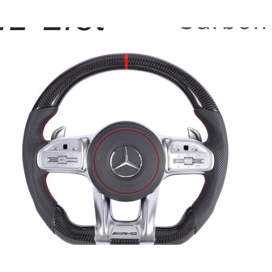 Mercedes-Benz Carbon Fiber Flat-Bottom Steering Wheel – Red Center Stripe