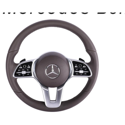 Mercedes-Benz Brown Leather Steering Wheel – Silver Three-Spoke Trim