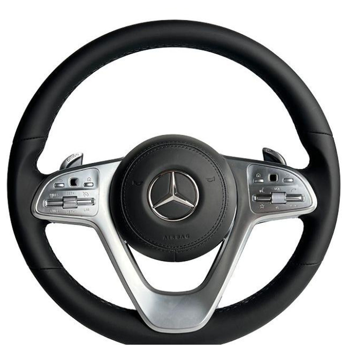Mercedes-Benz Black Leather Flat-Bottom Steering Wheel – Silver Spoke Trim