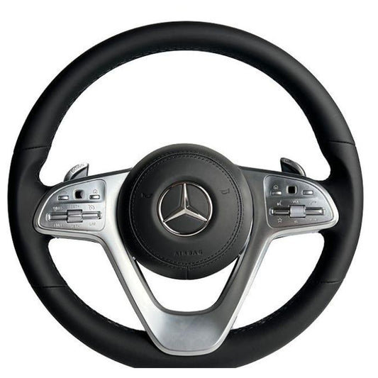 Mercedes-Benz Black Leather Flat-Bottom Steering Wheel – Silver Spoke Trim
