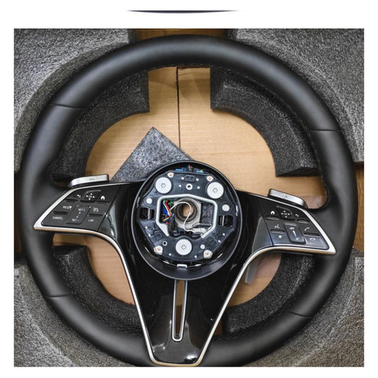 Mercedes-Benz Black Leather Steering Wheel – Gloss Black Three-Spoke Trim