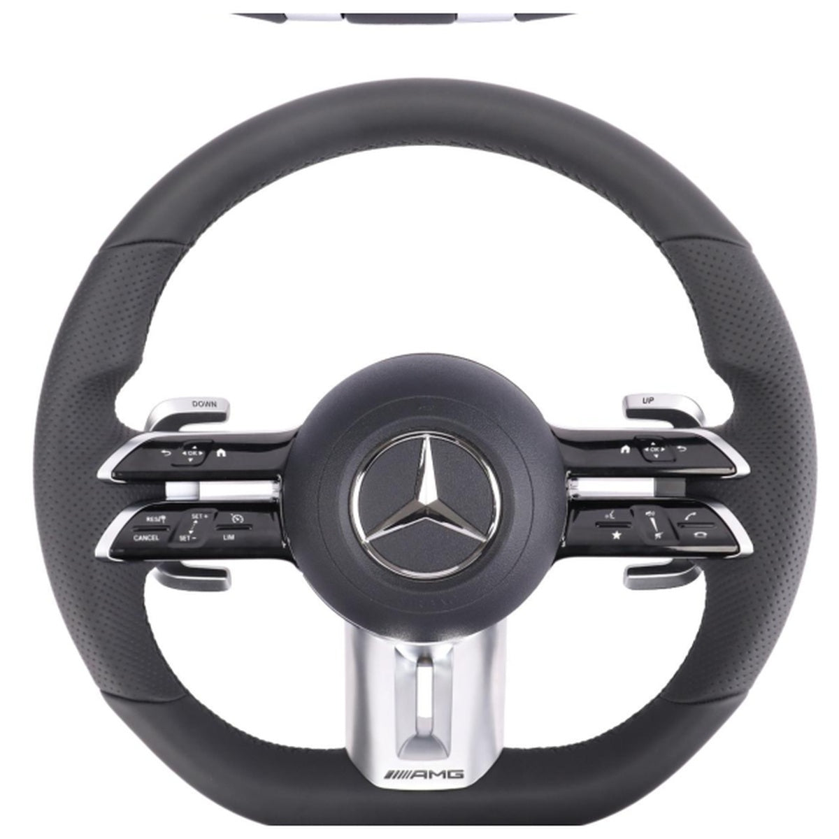 Mercedes-Benz Black Leather Flat-Bottom Steering Wheel – Multi-Control Design